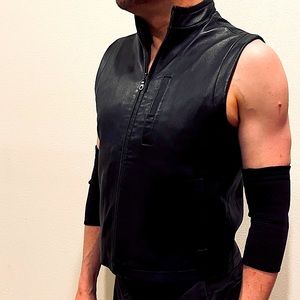 Mens sleeveless black Leather Vest